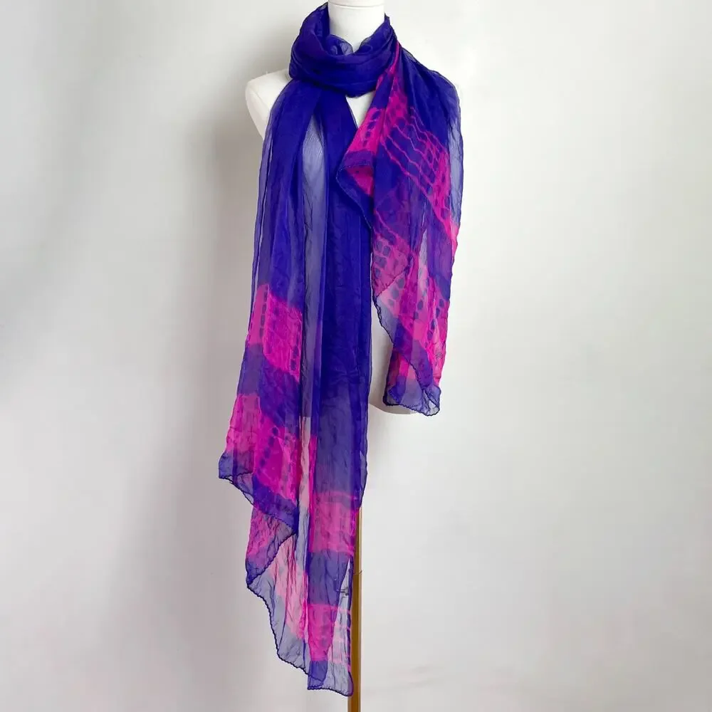 Vintage‎ Oversized Tie Dye Silk Scarf Wrap Colorful Dopamine Festival Boho